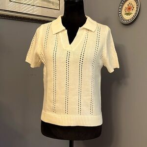 Collared open weave sweater